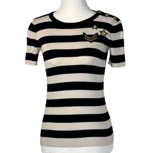 Lauren Ralph Lauren Size XS Woman Knit Top W/ Gold Button & Patches